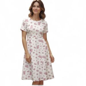 Land's End Dress Women 6 Linen Garden Print Dress Cottagecore
